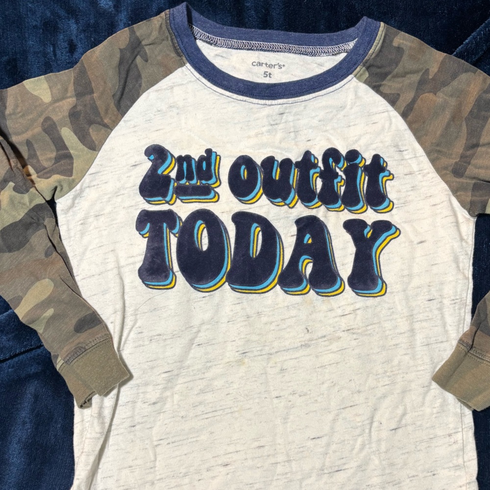 Carter's Cream Tee with Camo Sleeves